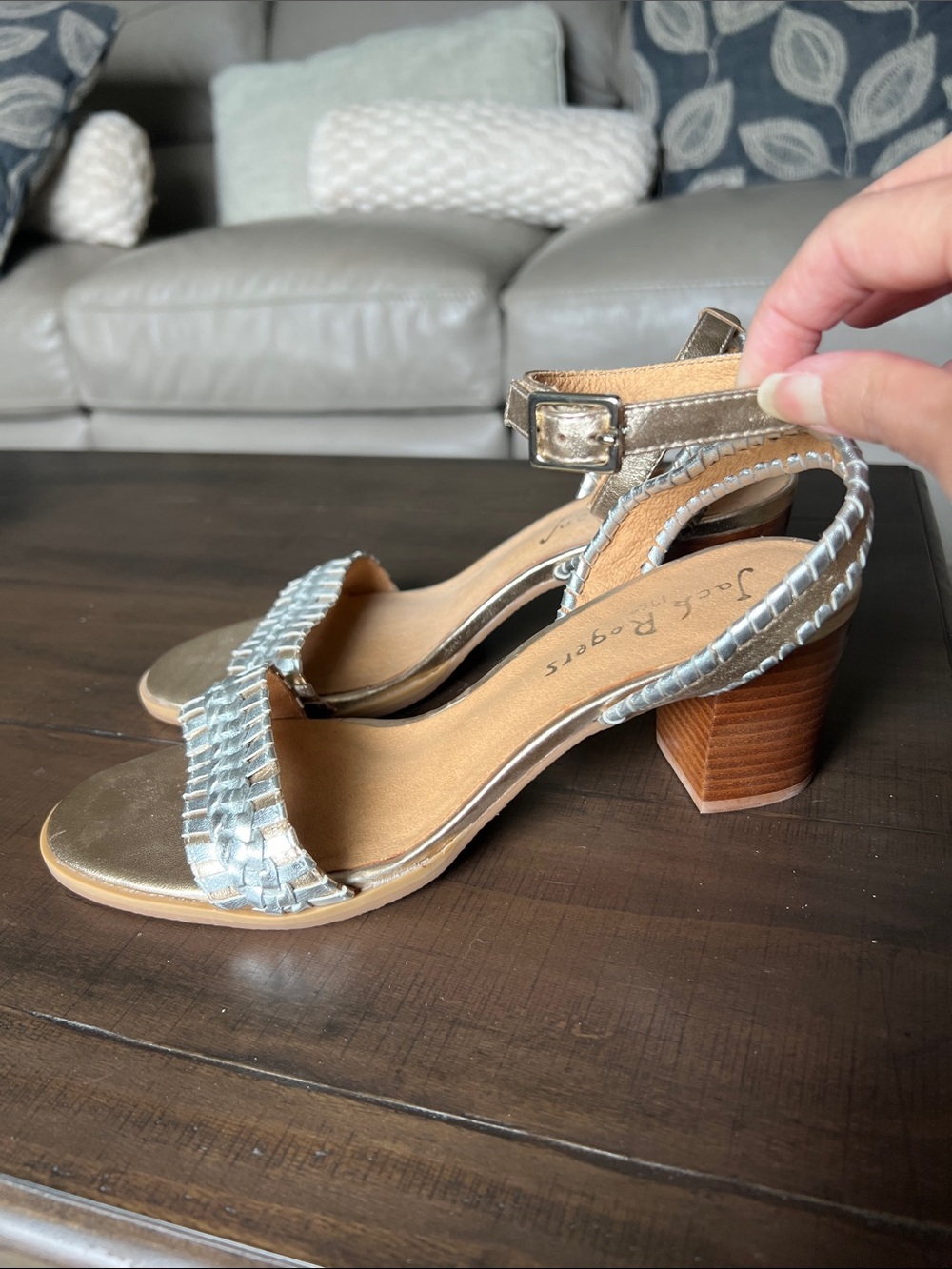 Jack Rogers Silver Braided Ankle-Strap Sandals - Picture 2 of 3